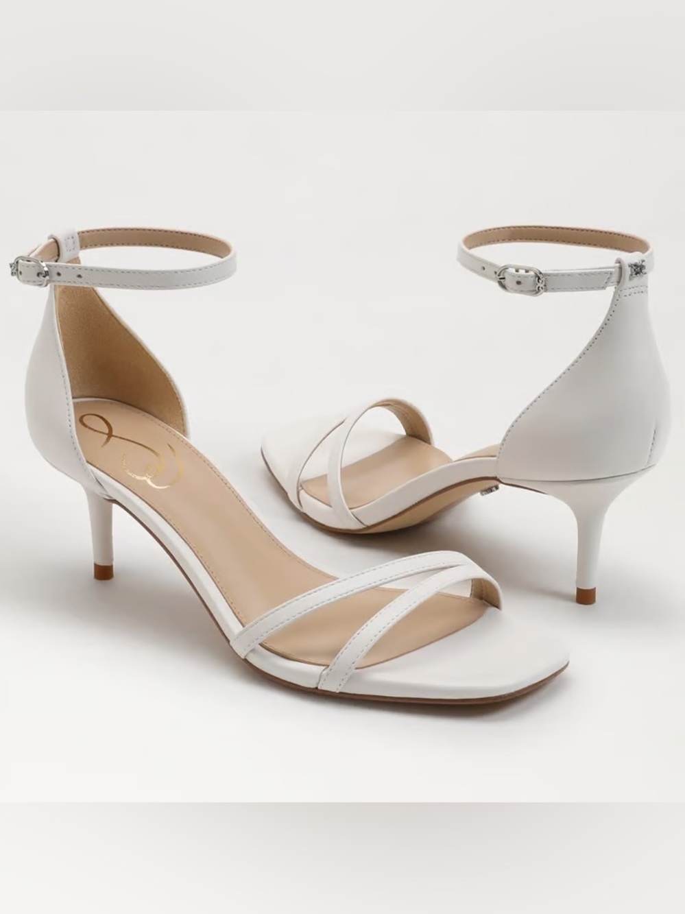 Sam Edelman Peonie Kitten Heel Sandal White Leather - Picture 2 of 9
